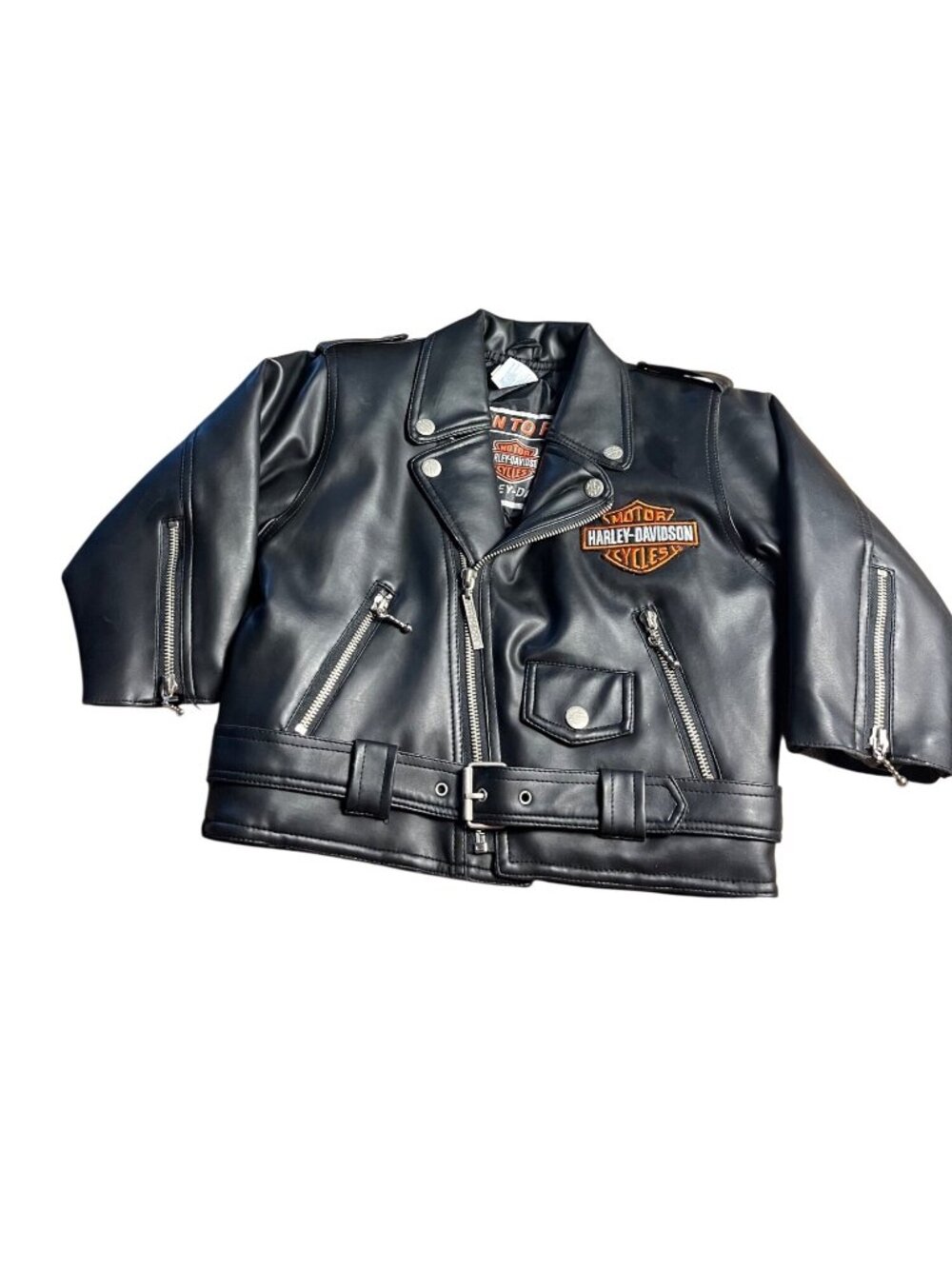 Harley-Davidson Faux Leather Youth Motorcycle Jacket 4T Black Embroidered Logos